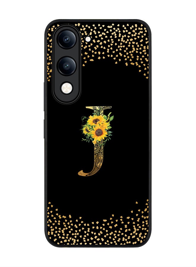 For vivo Y04 / Y29t 5G Case,Slim fit Camera Protection, Shockproof Thin Phone cover  - Custom Floral Monogram - J ( Black )